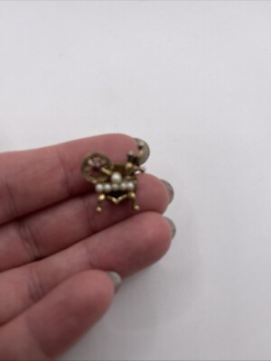 Vintage Spinning Wheel Hat Pin Lapel Red Ruby Faux Pearls