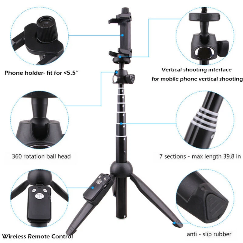 Universal Selfie Stick Tripod Stand for Cell Phone camera with Bluetooth Remote - Image 3 of 4