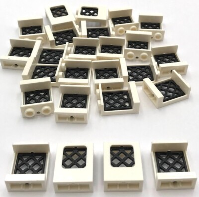 Lego 25 New White Windows 1 x 2 x 2 Plane Single Hole Top Black Pane for Windows