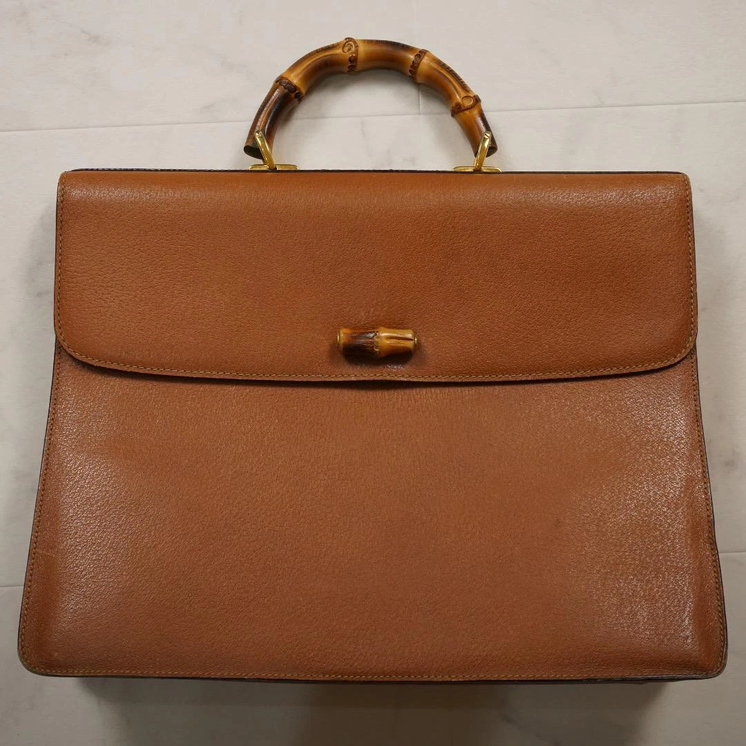 Gucci Sac d'affaires 2 voies bambou courbe cuir marron   Authentique Neuf