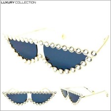 New EXAGGERATED Modern Retro Cat Eye SUNGLASSES Exotic Gold Frame Bling Crystals