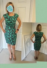 Ladies Whistles Green Grey Silk Evening Cocktail Dress Size 8