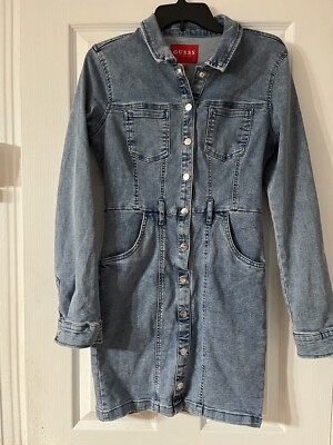 Guess Women's Long Sleeve Denim Dress - Size M - Blue Space Wash Guess Women's Long Sleeve Denim Dress - Size M - Blue Space Wash
