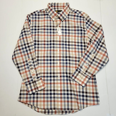$229 New Christopher James Button Shirt Men's LARGE L 16.5 Red Blue Beige CHECK