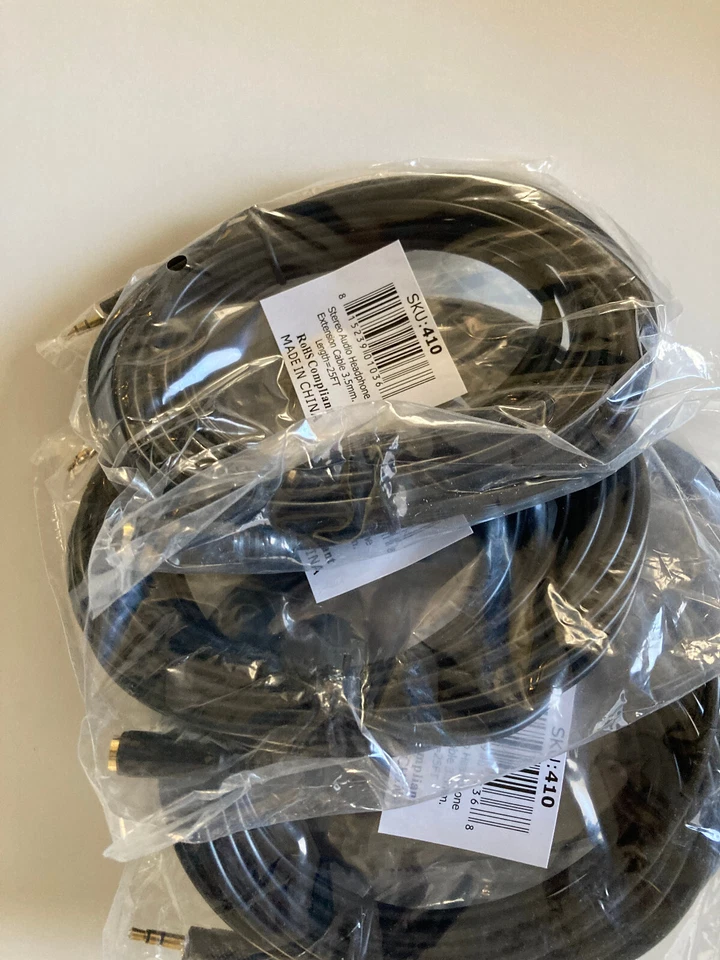 Cables de extensión de 3,5 mm 25 pies etc., ENORME LOTE AL POR MAYOR de 45 piezas en total Foto 3 de 4