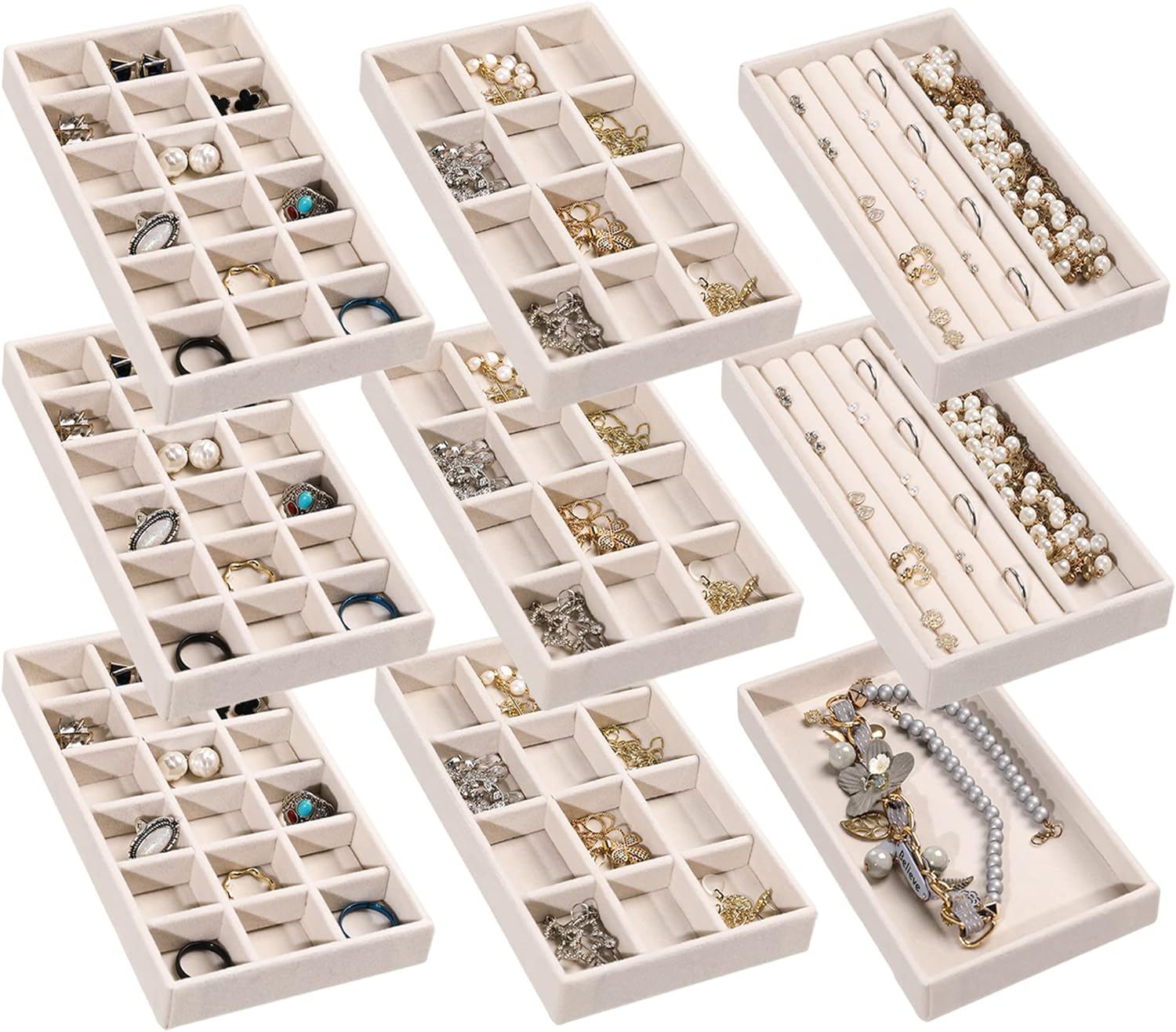 Jewelry Organizer Tray,Stackable Velvet Jewelry Trays,Drawer Inserts Earring Org-image