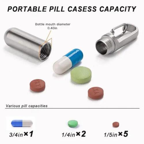 Titanium EDC Pill Bottle Box Case Waterproof Medicine Storage Container Keyring - Picture 14 of 21