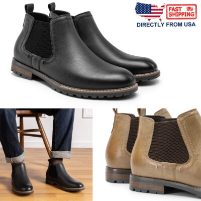 Men??s Chelsea Boots Casual Slip-On Dress Comfortable Boots Black/Brown US 8-13