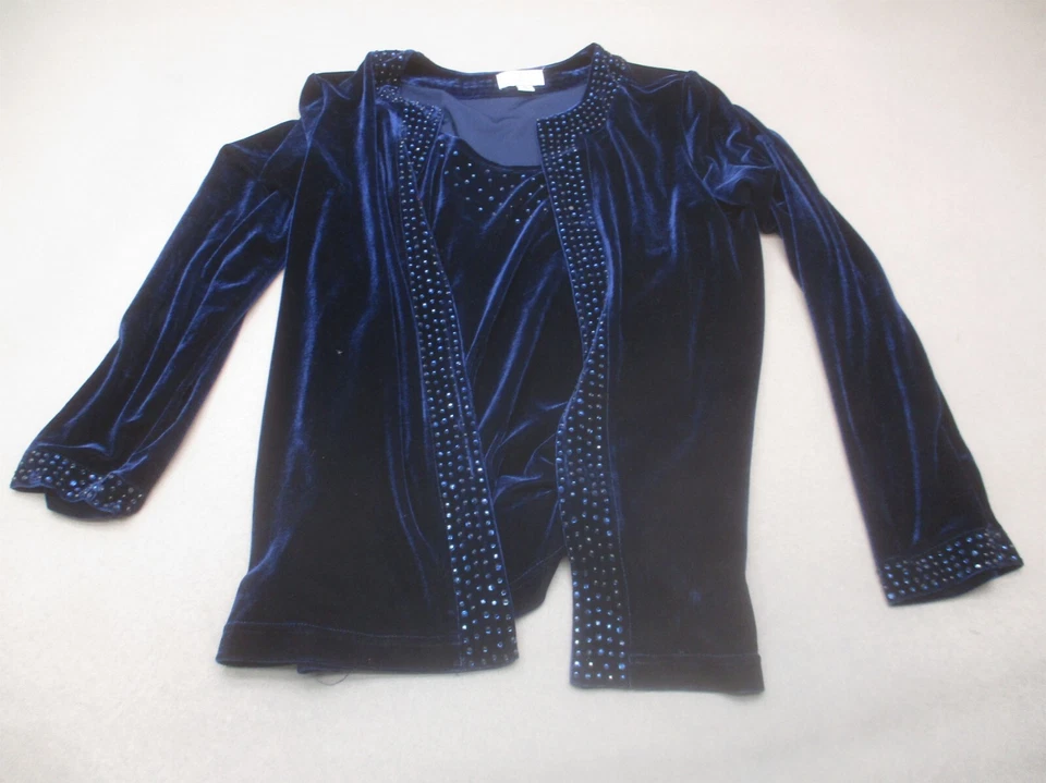 Quacker Factory Size M/L Womens Studded Long Sleeve Top Velvet Skirt Suit 549 - Image 2 of 4