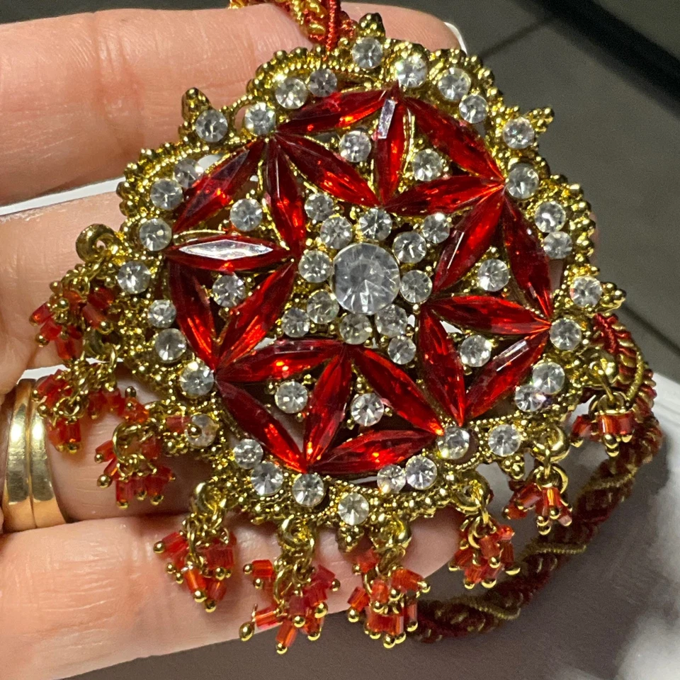 Красное золото заявление ожерелье серьги комплект со стразами цветочный ювелирных изделий Рождество - Изображение 3 из 4