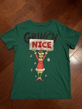 Kids Green Grinch Flip Sequin Naughty Or Nice Christmas T-Shirt Boys Girls Sz S