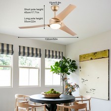 52" Modern Ceiling Fan Light 6-speed Adjustable For Bedroom Remote Control
