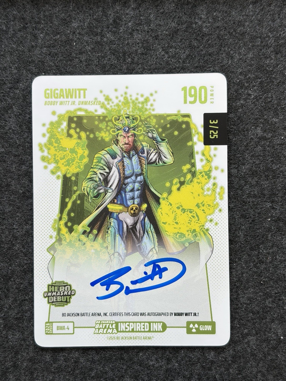 2026 Bo Jackson Battle Arena Gigawitt Bobby Witt Jr. Unmasked Glow Auto /25
