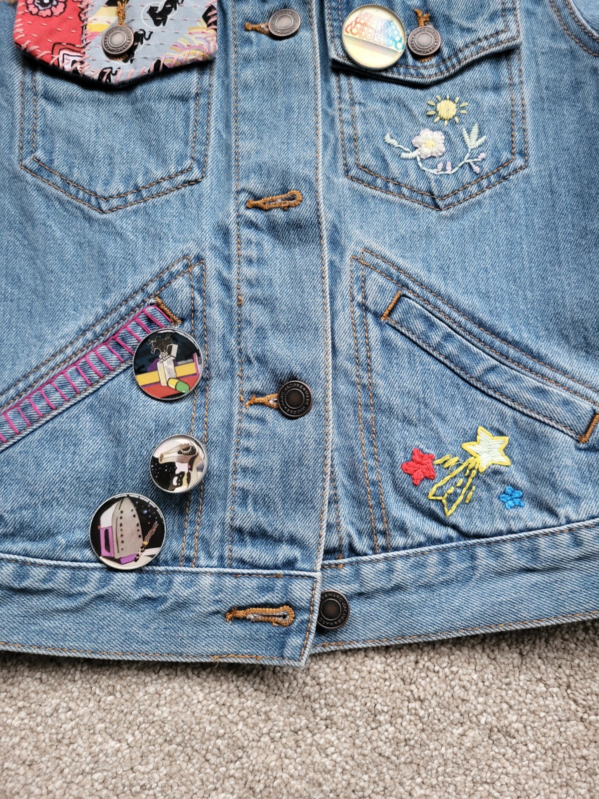 Marc Jacobs Demin Jacket Women's Small Blue Denim Patchwork Badges V.rare image 7