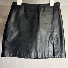 VTG 90s Wilsons Leather Maxima Black Leather Mini Skirt A-Line Lined Womens Sz 2