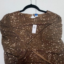 Old Navy Women's Sequin Flutter Sleeve Dress Sparkle Brown Party Size L