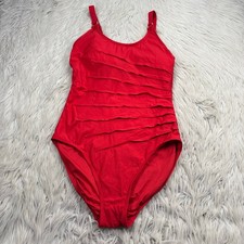 Calvin Klein Women's 12 Red Pleated O-Ring One Piece Swimsuit Resort Beach