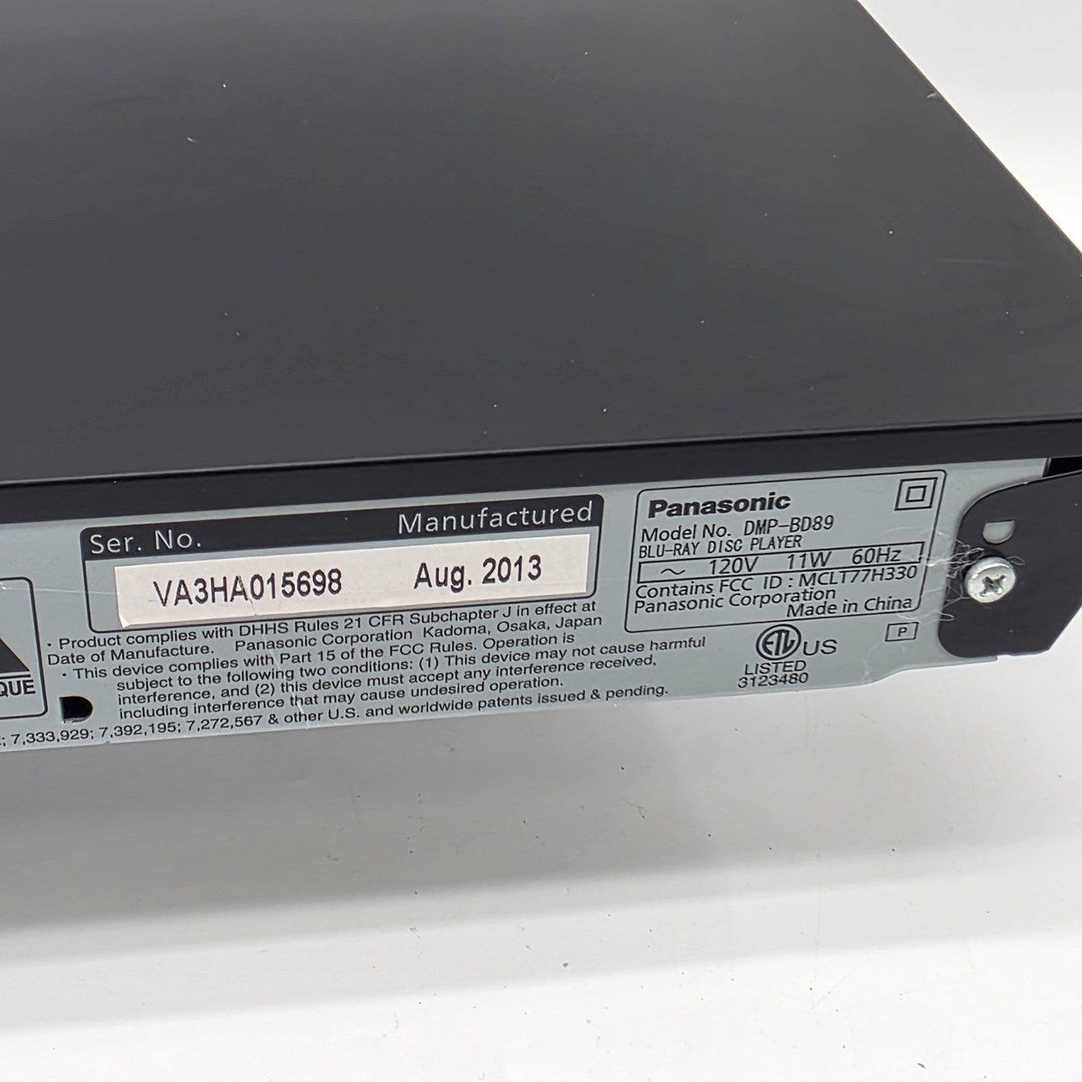 Panasonic DMP-BD89 Blu-ray DVD Player WIFI USB netflix HDMI Cord