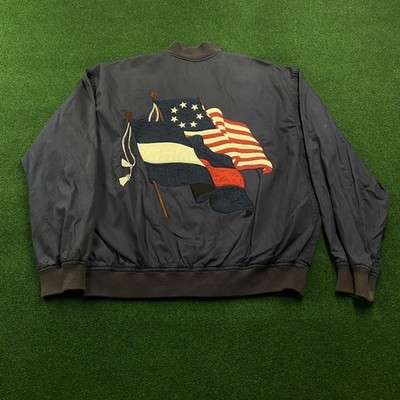Vintage Tommy Hilfiger Jacket Mens L Blue 90S American Flag Full Zip Bomber Coat