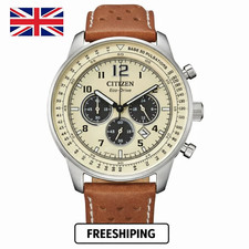 Citizen Eco-Drive Chronograph Men’s Watch Stainless Steel Quartz Leather Strap✅