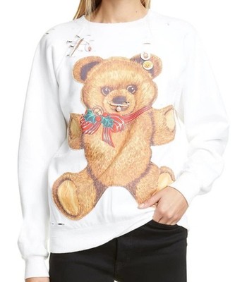NWT~R13 Punk Teddy Bear Distressed Crewneck Sweater Size S