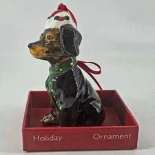 Blue Sky Clayworks Heather Goldminc Christmas hat dog ornament, New
