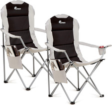 Image of Padded Camping Chairs - Set of 2 Deluxe Folding Chairs with Cup Holder and Side 