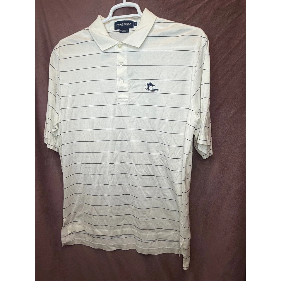 Polo Golf Ralph Lauren Striped Pima Cotton Golf Polo L OCEAN FOREST MEMBER LOGO - Image 2 of 4