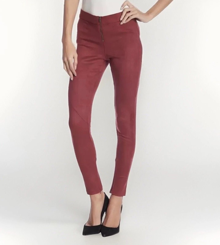 David Lerner DAL0391 Front Zip Faux Suede Merlot Leggings Pants Size M NWT