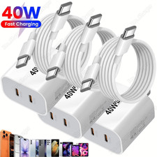 40W USB-C Fast Charger Adapter Block PD Type-C Cable For iPhone 15 16 17 Samsung