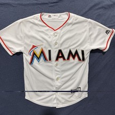 Majestic Cool Base MLB Miami Youth Baseball Jersey Button Front White S 6-8