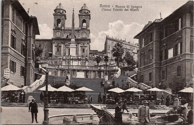 Plazza di Spagna Chiesa Trinita dei Monti, Rome Italy Vintage Unposted Postcard