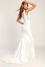Lulus Long-Lasting Love Lace V-Neck Mermaid Maxi Dress White M