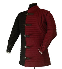 Medieval Red  Black Quilted Gambeson Jacket  Padded Cotton Armor Coat.