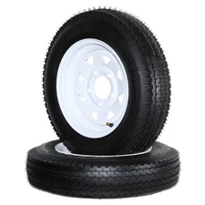 Set of 2 Trailer Tires & Rims 5.30-12 5.30x12 4 Ply LRB 5 Lug White Spoke Wheel