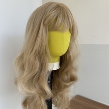 Long Wavy Layered Mixed blonde Natural Synthetic Hair Dress Up Wigs With Fringe