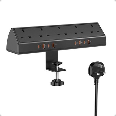 Tischklemme Steckdose USB C Slots, 45W Total Schnellladestation, 5 Wege Schreibtisch