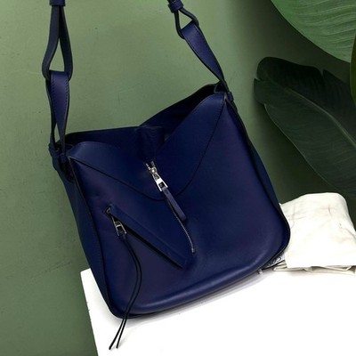 Loewe Hammock Convertible Shoulder Handbag Blue Calfskin Leather Anagram Logo