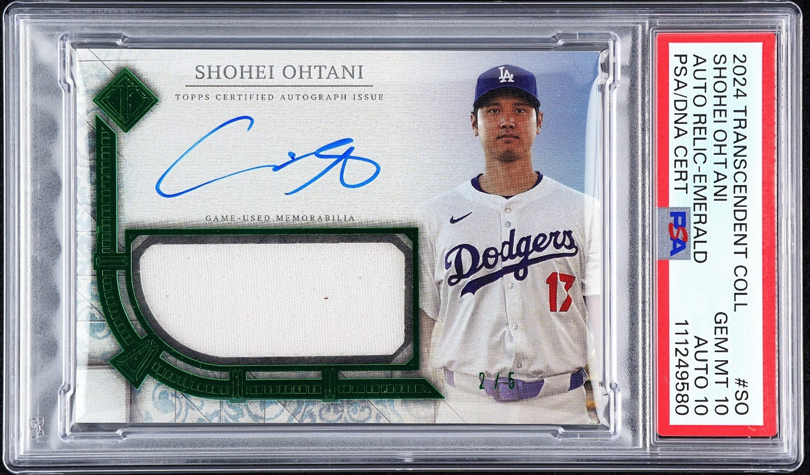 2024 Topps Transcendent SHOHEI OHTANI Emerald /5 Jersey Relic PSA Auto 10 Card