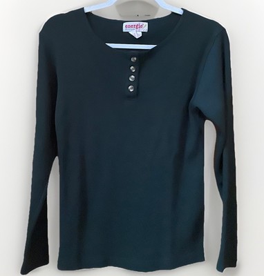 Energie Henley Top Womens Med Green Ribbed Knit Long Sleeve Vtg Y2K Retro Grunge