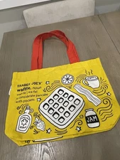 Trader Joe's Waffle Canvas Shopping Bag Yellow 18" x 16" Reusable Tote Grocery