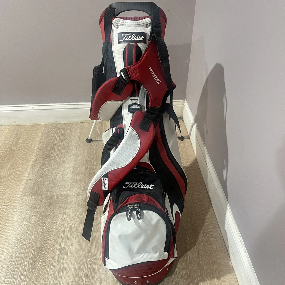 Bolsa de golf Titleist Players 4 Stand roja/blanca 4 vías dividida doble correa Foto 2 de 4