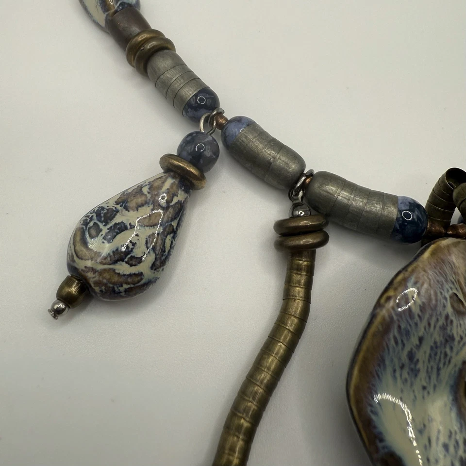 "Collar llamativo material mixto cerámica metal piedra boho 17-21""" Foto 3 de 4