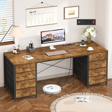 Home Office Desk with Power Outlets, 60 Inch Computer Desk with 8 Drawers