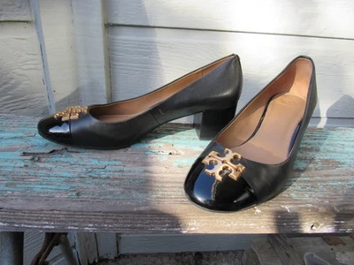 Tory Burch EVERLY Black Cap-Toe Pumps Women's US 9 Patent Leather Block Heel - Image 1 of 4