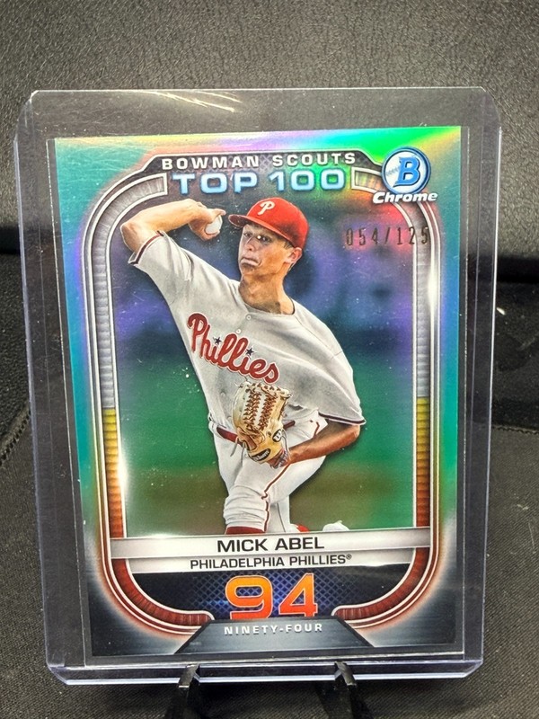 2021 Bowman Chrome Scouts Top 100 Green Mick Abel Philadelphia Phillies 054/125