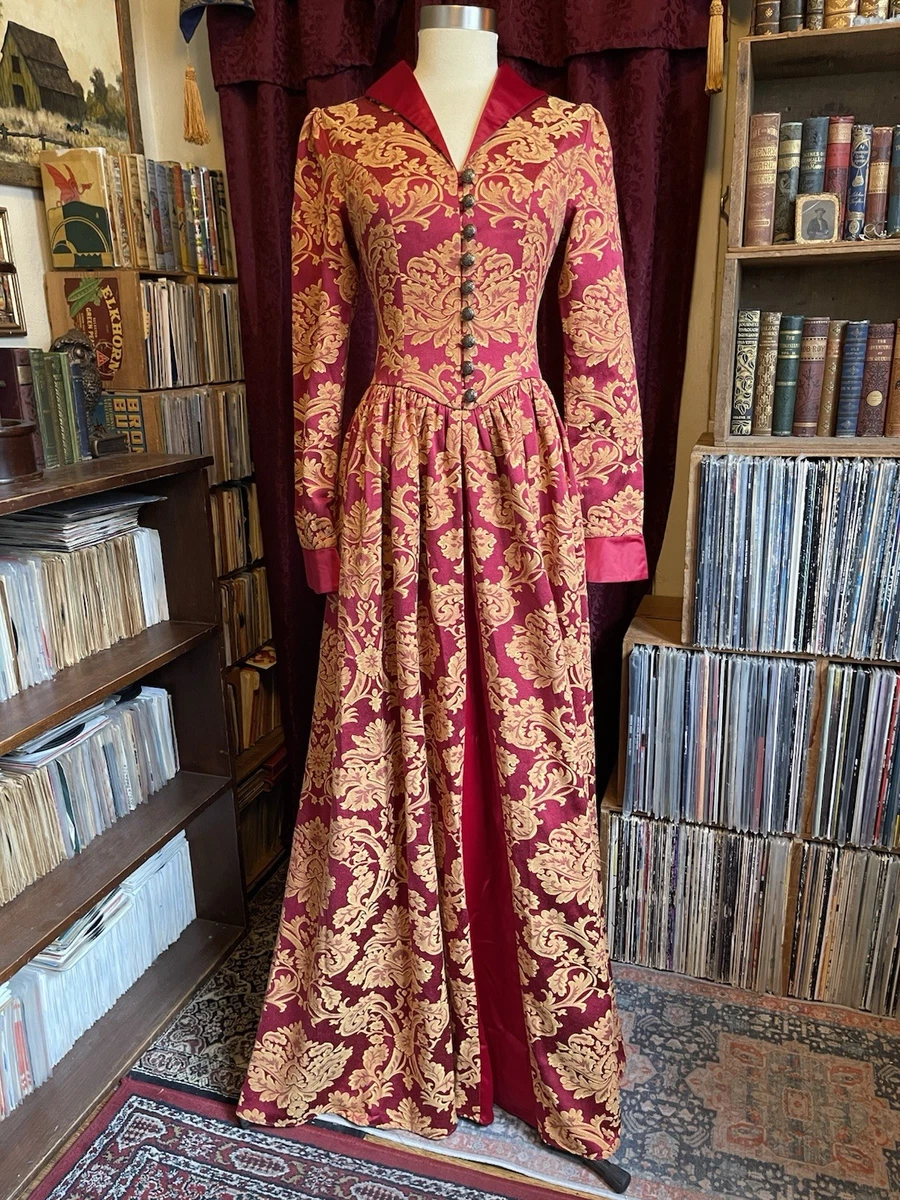 Vestido Dickens Goth reproducción Victorian Choice años 1800 rojo y dorado brocado