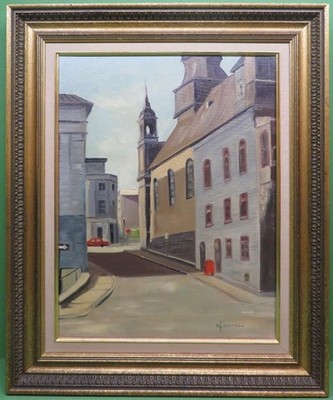 Marcel Favreau (1921-2020) Französisch / Kanadisch Vintage Ölgemälde STREET SCENE