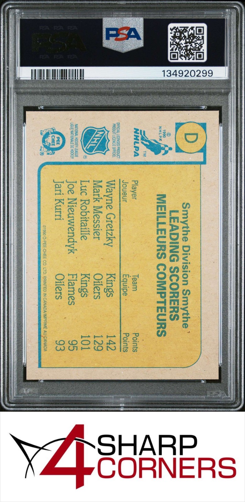 1990 O-PEE-CHEE BOX BOTTOMS HAND CUT #D WAYNE GRETZKY HOF PSA 8 view 2