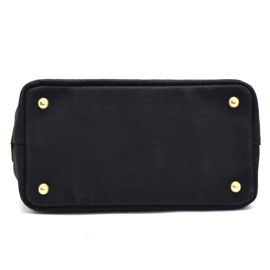 Prada 2WAY Bag Tote Bag Canapa Mini 1BG439 Canvas Ladies Black x Gold Hardware P thumbnail 4
